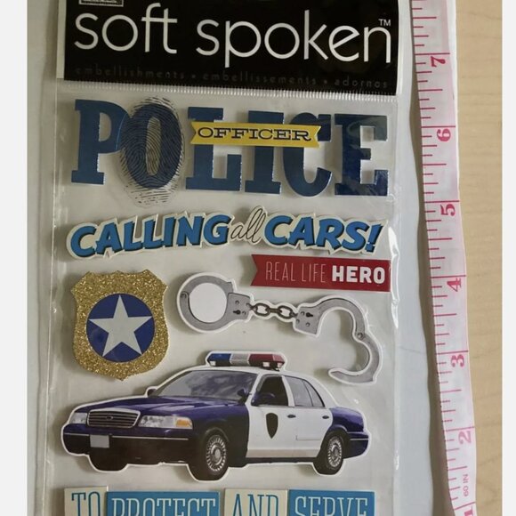 POLICE scrapbook sticker NIP Hero Badge handcuffs protect and serve SOFT SPOKEN - Picture 1 of 2